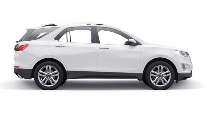 White mid-size city SUV for a family on a white background. 3d rendering